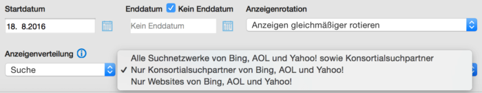 Bearbeiten der Netzwerkverteilung in den Anzeigengruppen im Bing Ads Editor