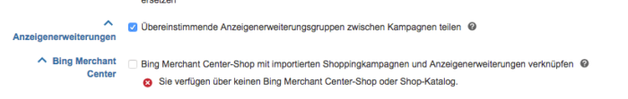 Bing Merchant Center Importoption in Bing ads