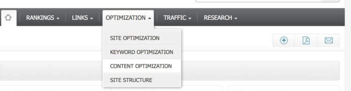 Content Optimization mit Searchmetrics - Menu