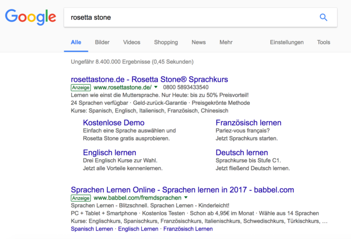 Rosetta Stone Brand Anzeige