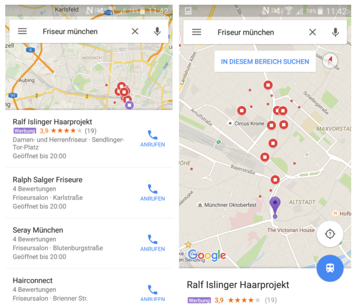 Anzeigen in der Maps Android App
